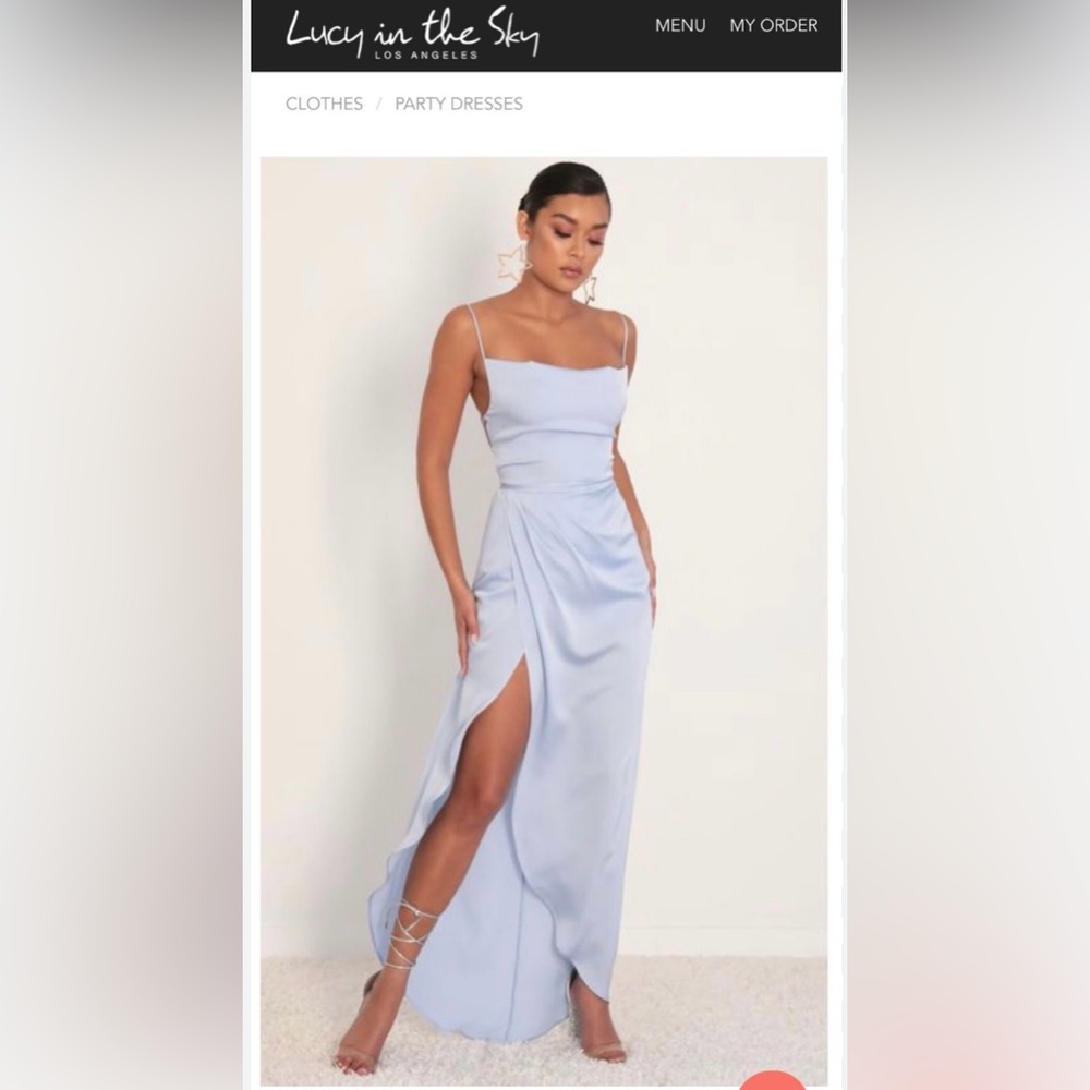 Lucy and the sky, blue satin evening dress. Sz. XS great cond.